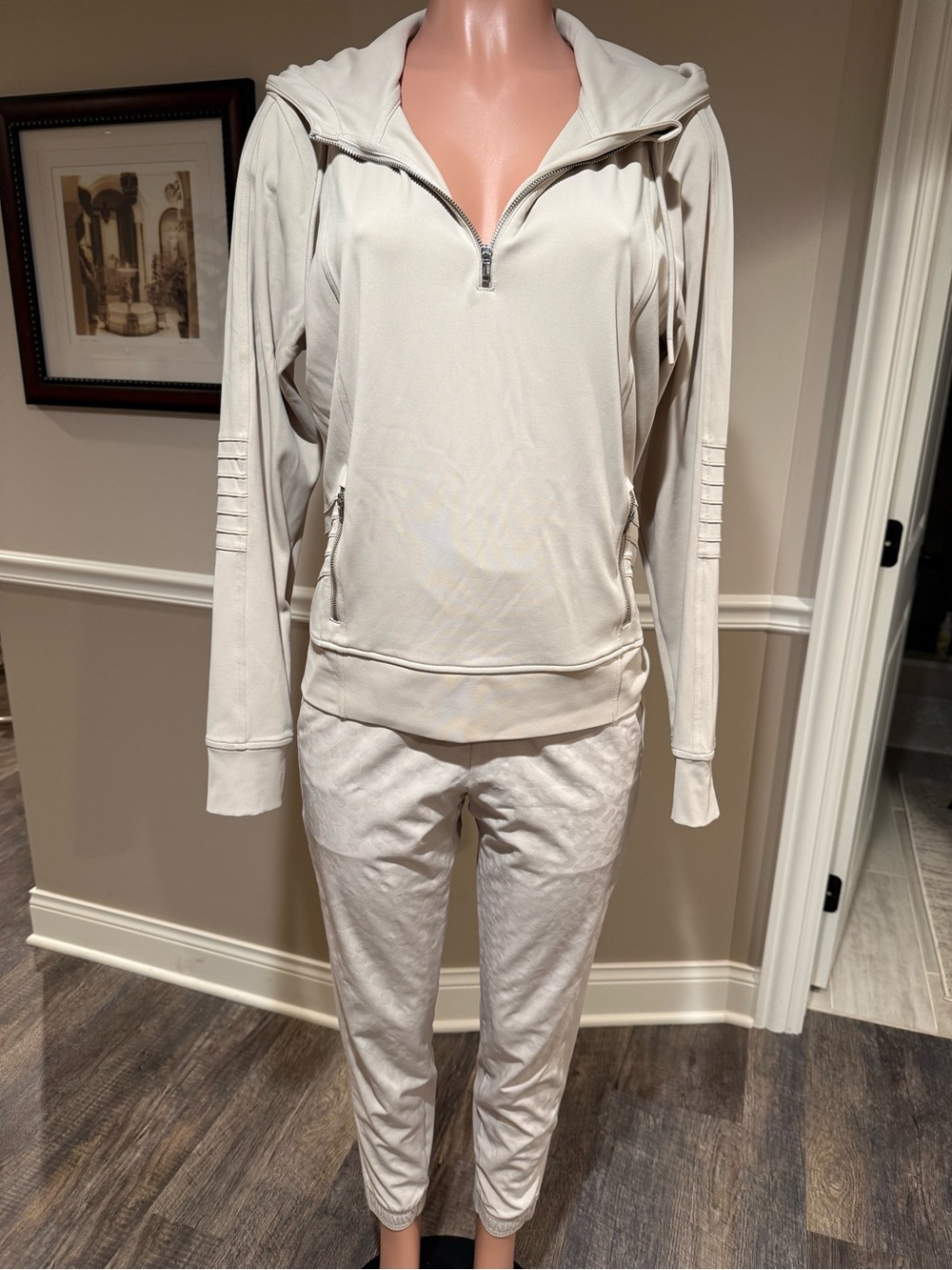 Athleta Light Beige Half-Zip Hoodie and Joggers Set